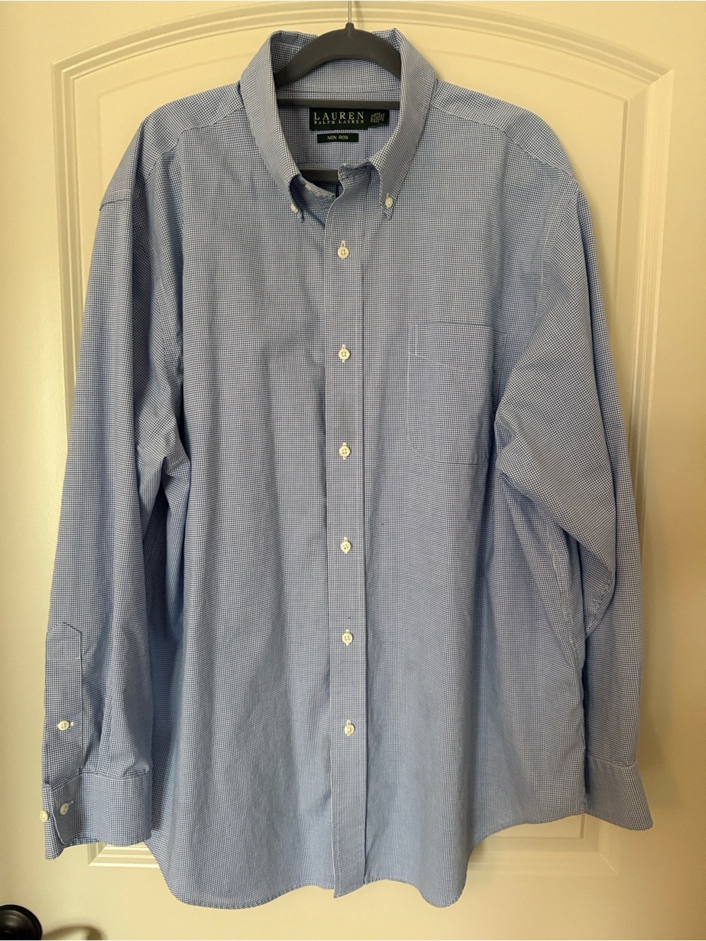 Lauren Ralph Lauren Men’s Dress Shirt Blue Micro Check 17.5 34/35 0117